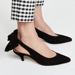 Ganni Tie Back Kitten Heels Black Suede Size 6 (36)